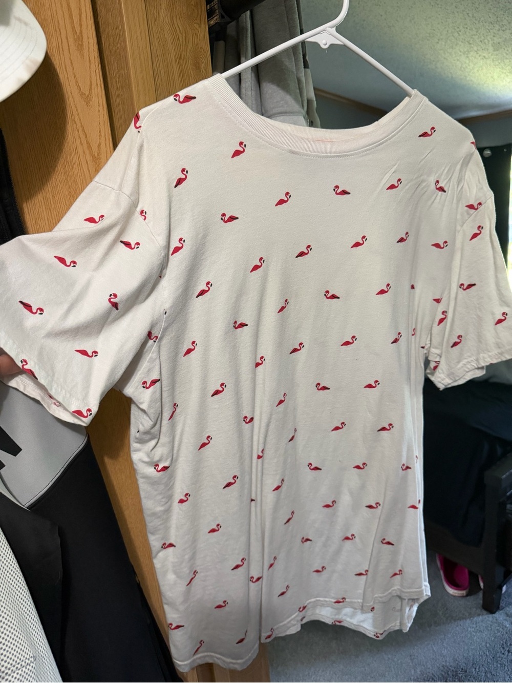 White Tee with Red Flamingo Print